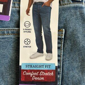 NWT Izod Mens Straight Leg Comfort Stretch Denim Jeans 30x30 Med Wash